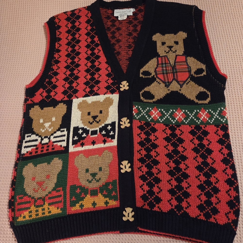Sweater Loft Knit Christmas Teddy Bear Vest, Small